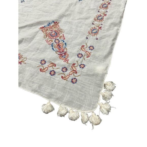 Hollister Embroidered Square Scarf With Tassels Paisley Floral Wrap Boho Cotton - Picture 2 of 8
